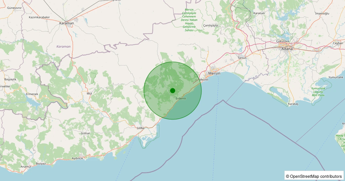 01 Kasım 2025 saat 12:42 - Erdemli - Gücüş - 1.20ml depreminin harita gösterimi