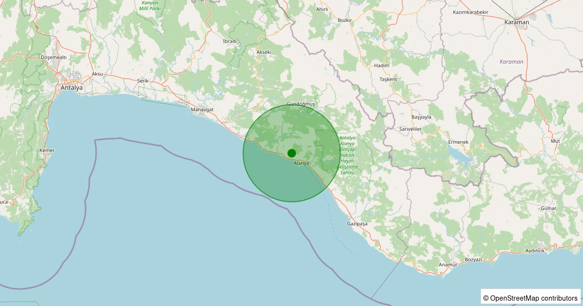 01 Kasım 2025 saat 12:55 - Alanya - Elikesik Köyü - 1.60ml depreminin harita gösterimi