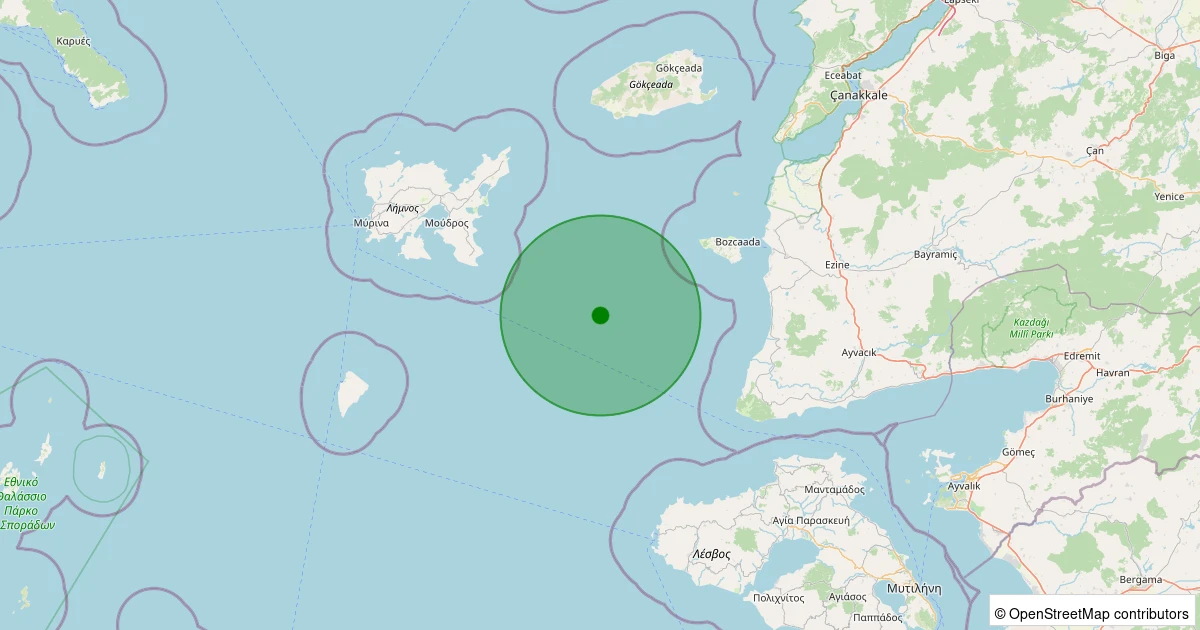 01 Kasım 2025 saat 13:16 - Ege Denizi - [35.81 km] Bozcaada (Çanakkale) - 2.20ML depreminin harita gösterimi
