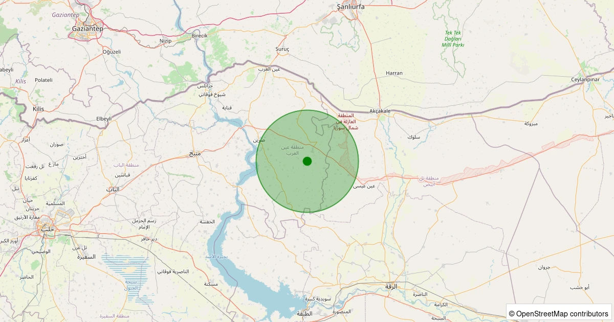 01 Kasım 2025 saat 13:40 - Ayn el-Arab, Halep (Suriye) - [30.31 km] Akçakale (Şanlıurfa) - 1.80ML depreminin harita gösterimi
