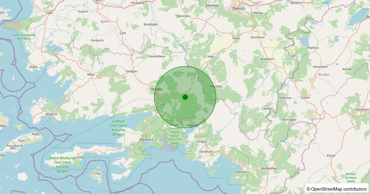 01 Kasım 2025 saat 14:09 - Ula - Arıcılar - 2.70ml depreminin harita gösterimi