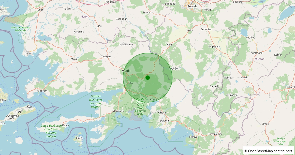 01 Kasım 2025 saat 14:09 - Ula - Arıcılar - 2.60ML depreminin harita gösterimi