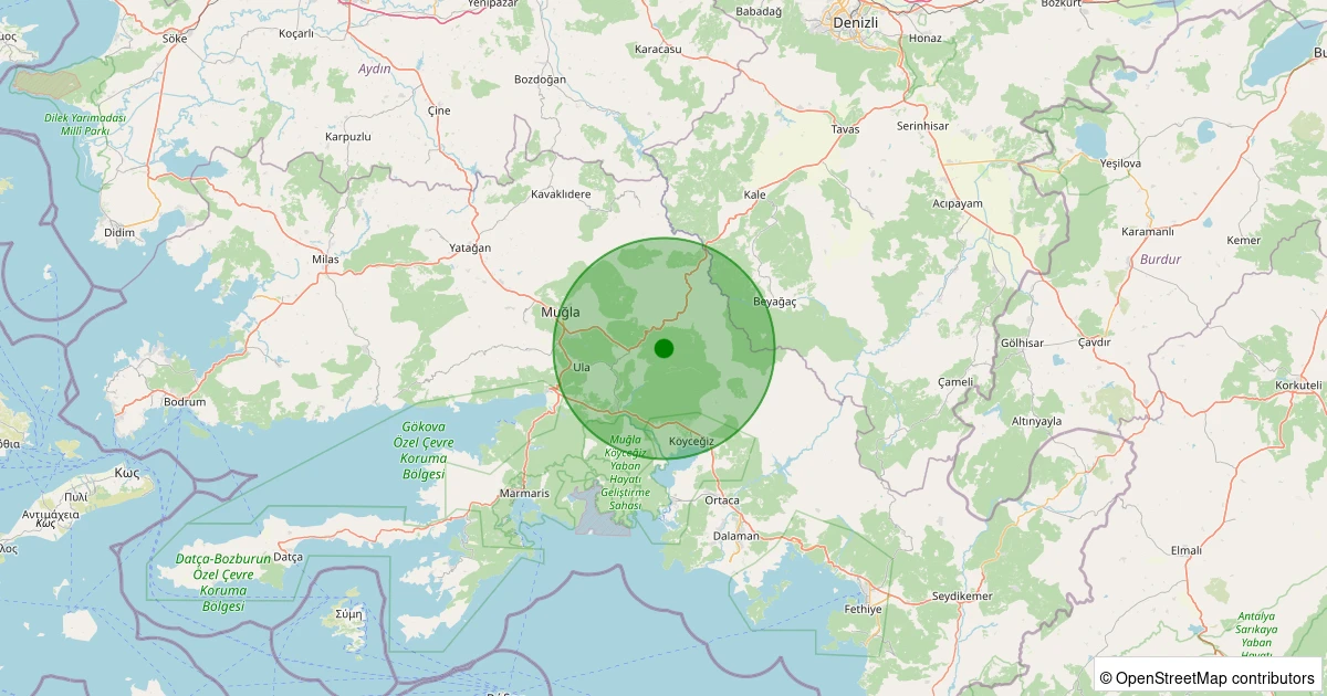 01 Kasım 2025 saat 14:20 - Ula - Arıcılar - 2.30ML depreminin harita gösterimi
