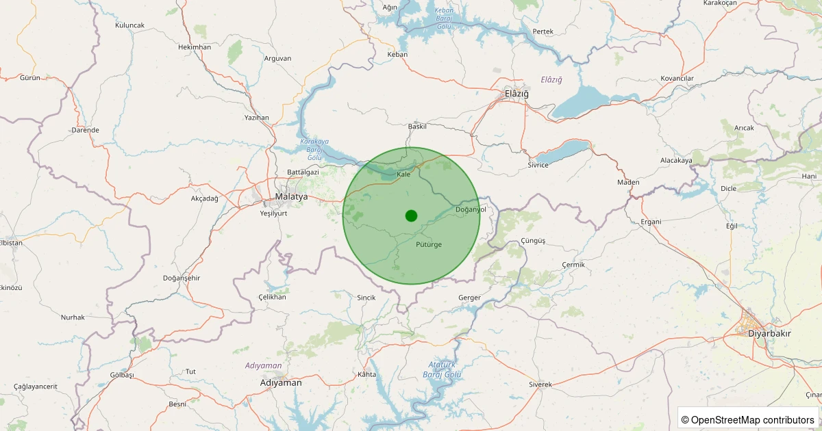 01 Kasım 2025 saat 15:08 - Pütürge - Aktarla Köyü - 3.30ml depreminin harita gösterimi