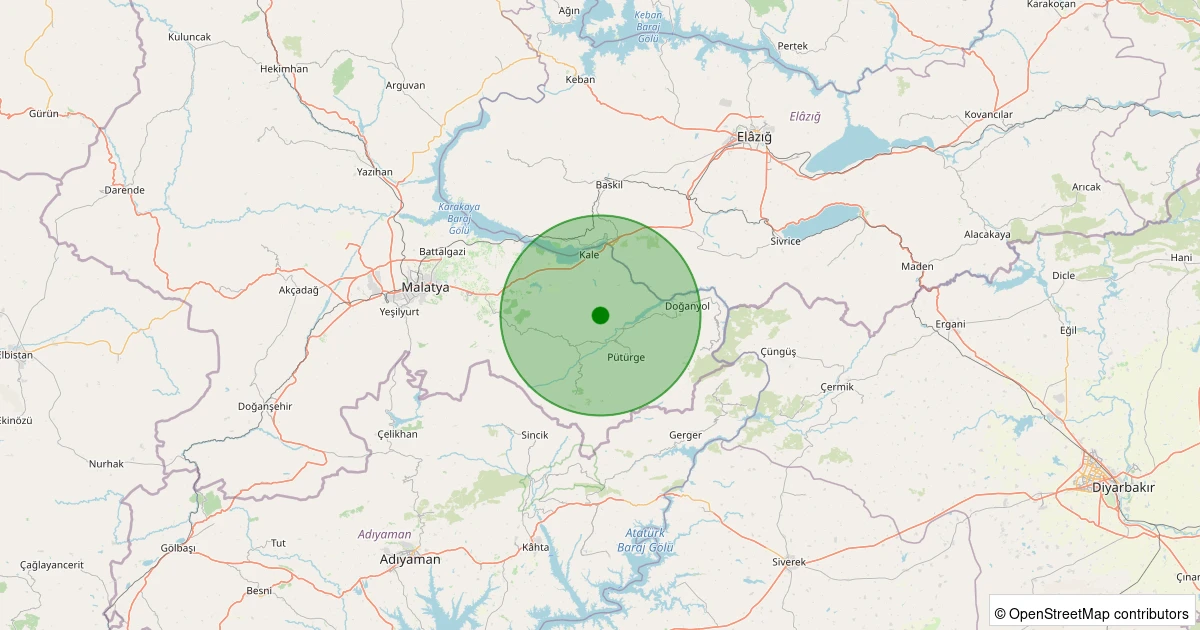 01 Kasım 2025 saat 15:08 - Pütürge - Aktarla Köyü - 3.40ML depreminin harita gösterimi