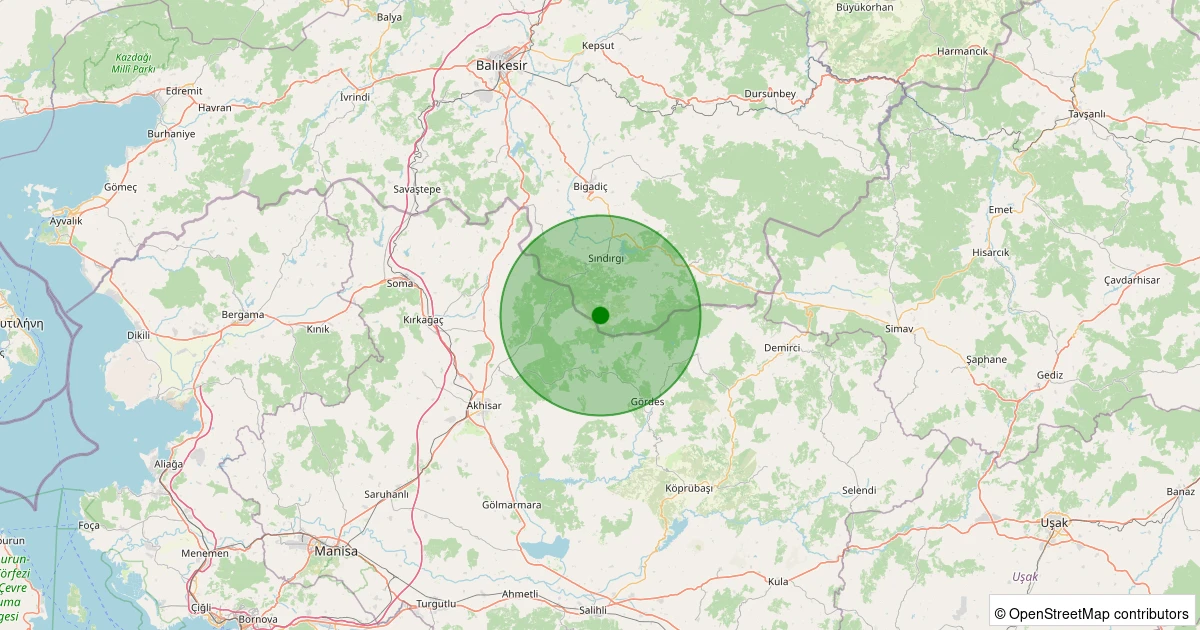 31 Ekim 2025 saat 19:15 - Sındırgı - Kınık - 1.50ml depreminin harita gösterimi