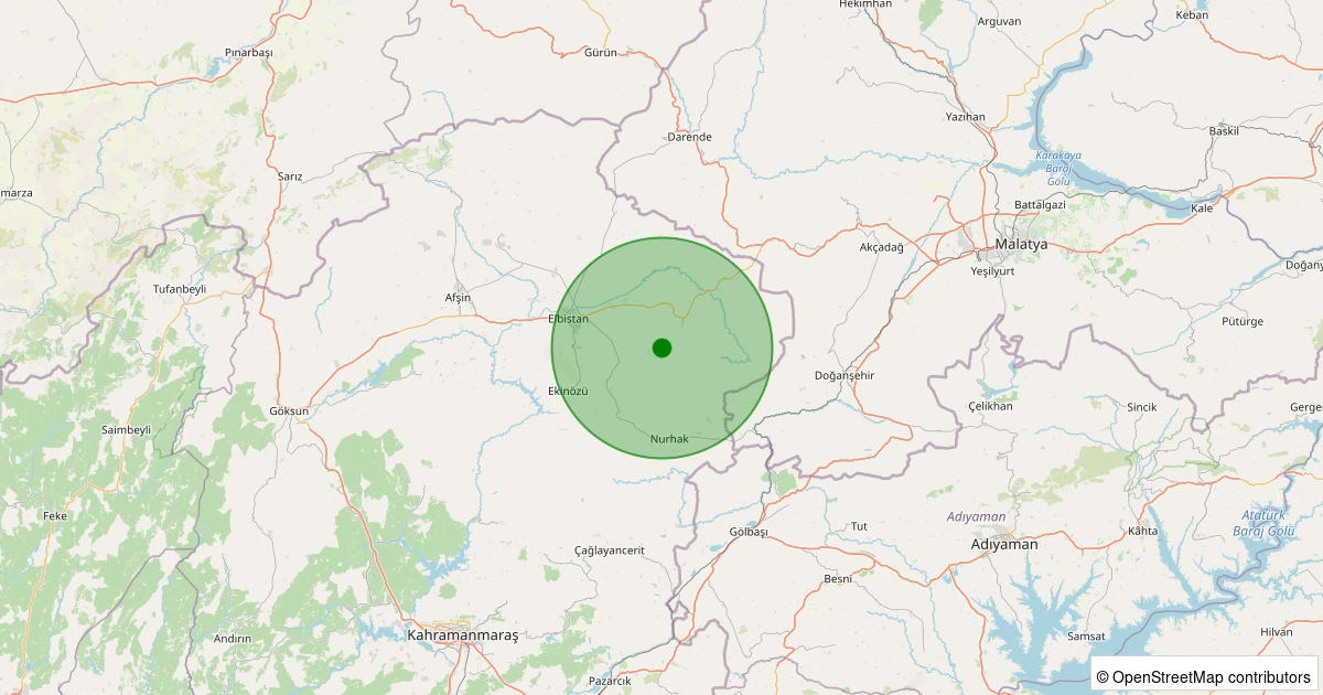 01 Kasım 2025 saat 16:15 - Elbistan - Bakış-Hüyücek Köyü - 3.00ML depreminin harita gösterimi