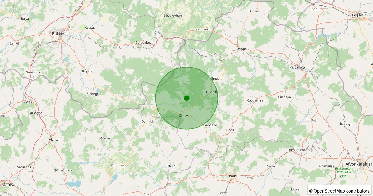 08 Ekim 2025 saat 03:11 - Simav - Yemişli Köyü - 1.20ml depreminin harita gösterimi
