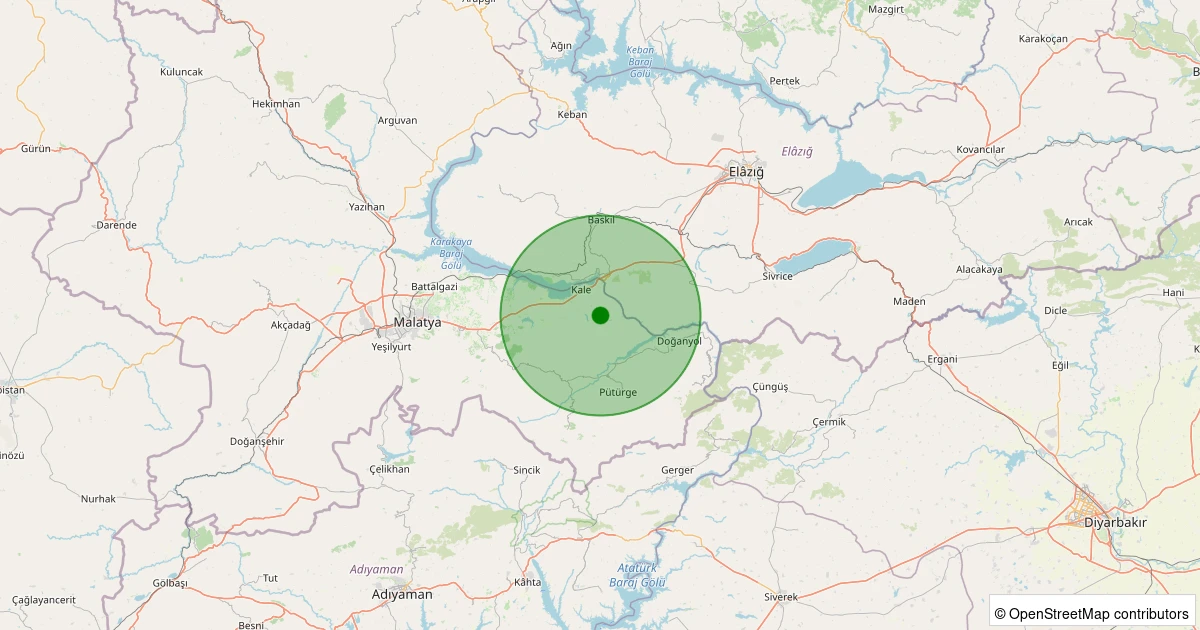 01 Kasım 2025 saat 17:07 - Pütürge - Aktarla Köyü - 2.00ml depreminin harita gösterimi