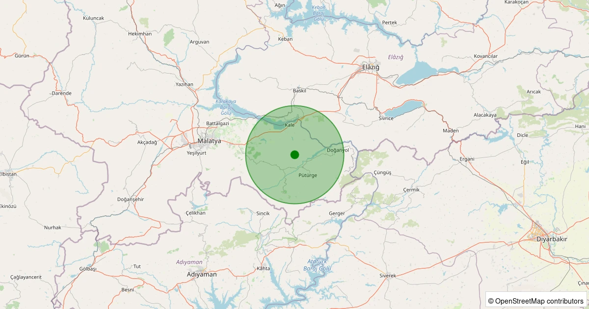 01 Kasım 2025 saat 17:07 - Pütürge - Aktarla Köyü - 2.00ML depreminin harita gösterimi