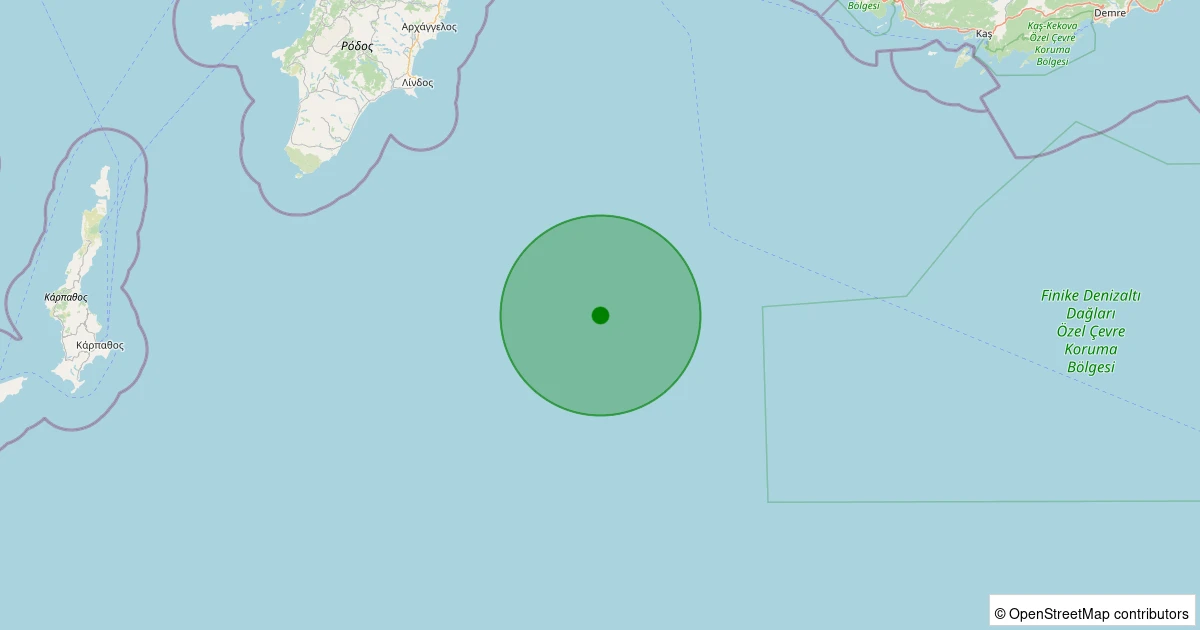 01 Kasım 2025 saat 18:28 - Akdeniz - [102.19 km] Kaş (Antalya) - 2.10ML depreminin harita gösterimi