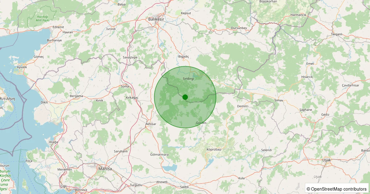 08 Ekim 2025 saat 00:56 - Sındırgı - Kınık - 1.10ml depreminin harita gösterimi