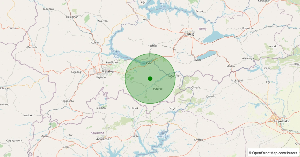 01 Kasım 2025 saat 20:16 - Pütürge - Aktarla Köyü - 1.00ml depreminin harita gösterimi
