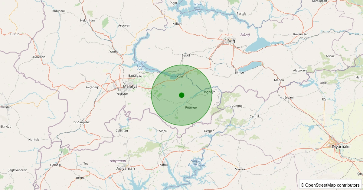 01 Kasım 2025 saat 20:16 - Pütürge - Aktarla Köyü - 1.00ML depreminin harita gösterimi