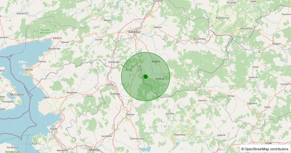 08 Ekim 2025 saat 00:00 - Sındırgı - Karakaya - 1.20ml depreminin harita gösterimi