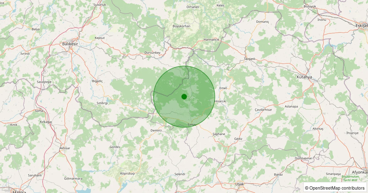 07 Ekim 2025 saat 22:10 - Simav - Karakoca Köyü - 1.30ml depreminin harita gösterimi