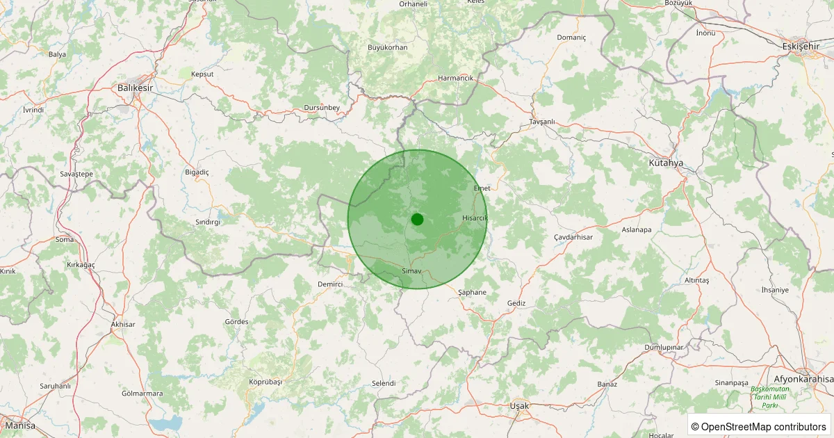 07 Ekim 2025 saat 21:57 - Simav - Maden Köyü - 1.60ml depreminin harita gösterimi