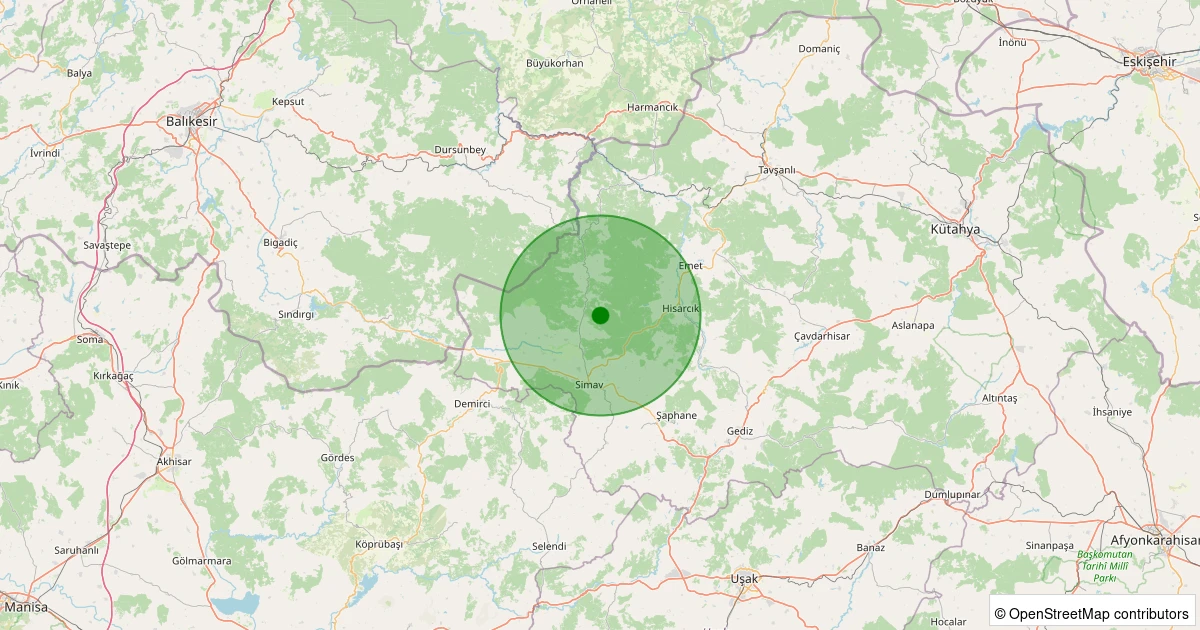 01 Kasım 2025 saat 23:05 - Simav - Yemişli Köyü - 1.10ML depreminin harita gösterimi