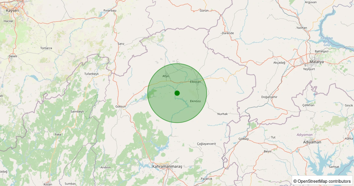 02 Kasım 2025 saat 00:47 - Elbistan - Dağdere Köyü - 1.30ml depreminin harita gösterimi