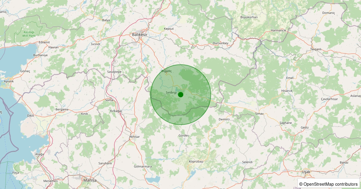 02 Kasım 2025 saat 10:12 - Sındırgı - Emendere - 0.90ML depreminin harita gösterimi