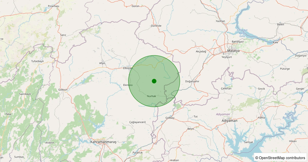02 Kasım 2025 saat 10:43 - Elbistan - Bakış-Soğucak Köyü - 2.10ml depreminin harita gösterimi