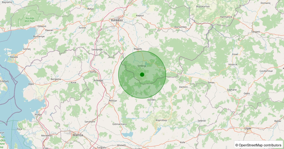 02 Kasım 2025 saat 10:52 - Sındırgı - Aktaş - 1.00ML depreminin harita gösterimi