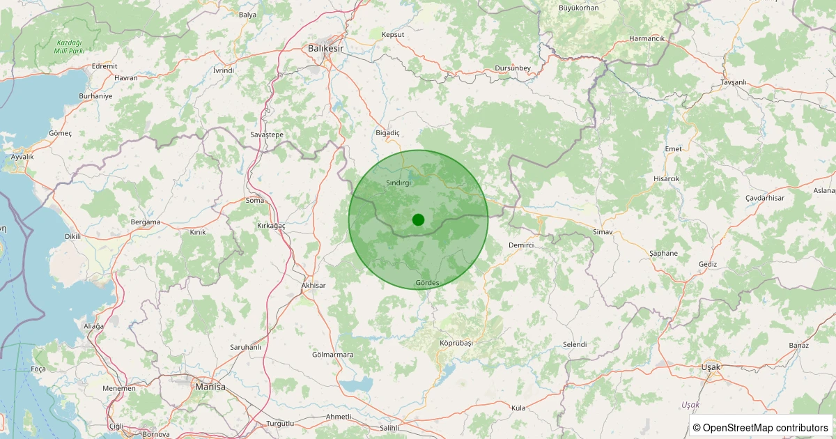 02 Kasım 2025 saat 13:41 - Sındırgı - Yüreğil/Alan - 2.00ml depreminin harita gösterimi