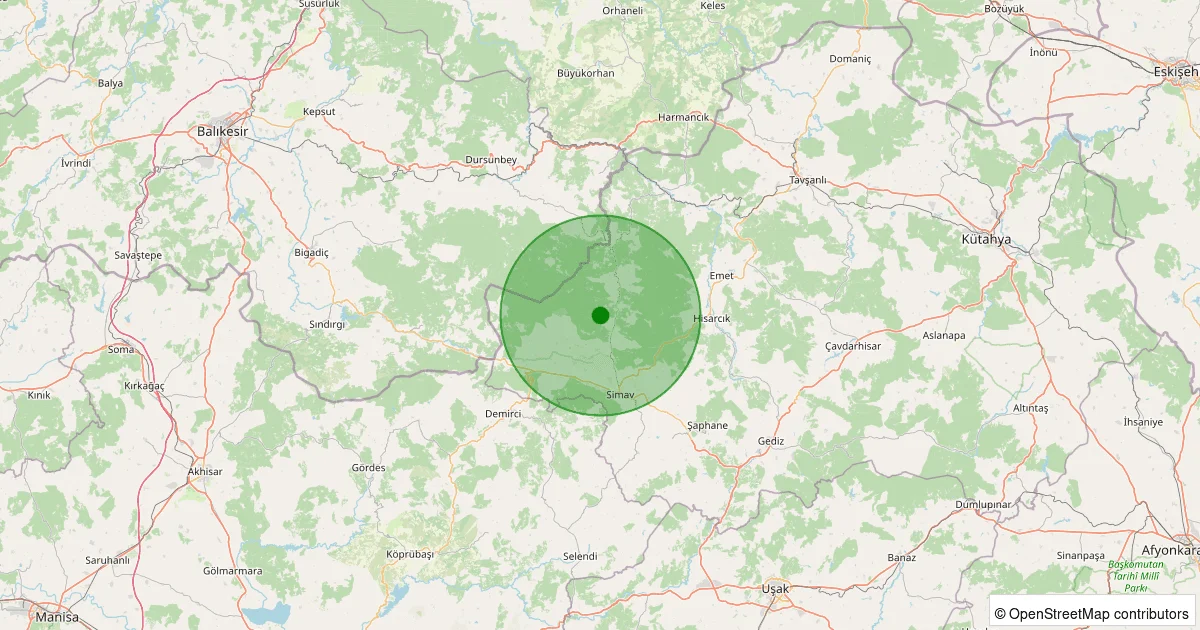 07 Ekim 2025 saat 00:28 - Simav - Karakoca Köyü - 1.20ml depreminin harita gösterimi