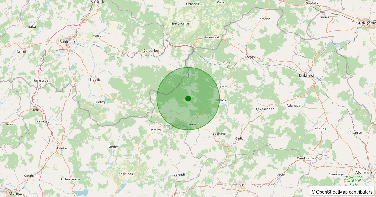 02 Kasım 2025 saat 15:20 - Simav - Karakoca Köyü - 2.30ml depreminin harita gösterimi