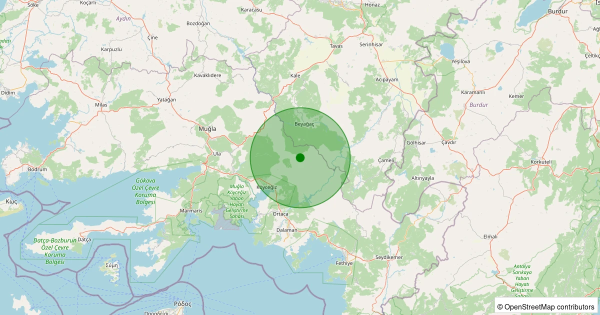 02 Kasım 2025 saat 17:52 - Köyceğiz - Otmanlar - 1.90ML depreminin harita gösterimi