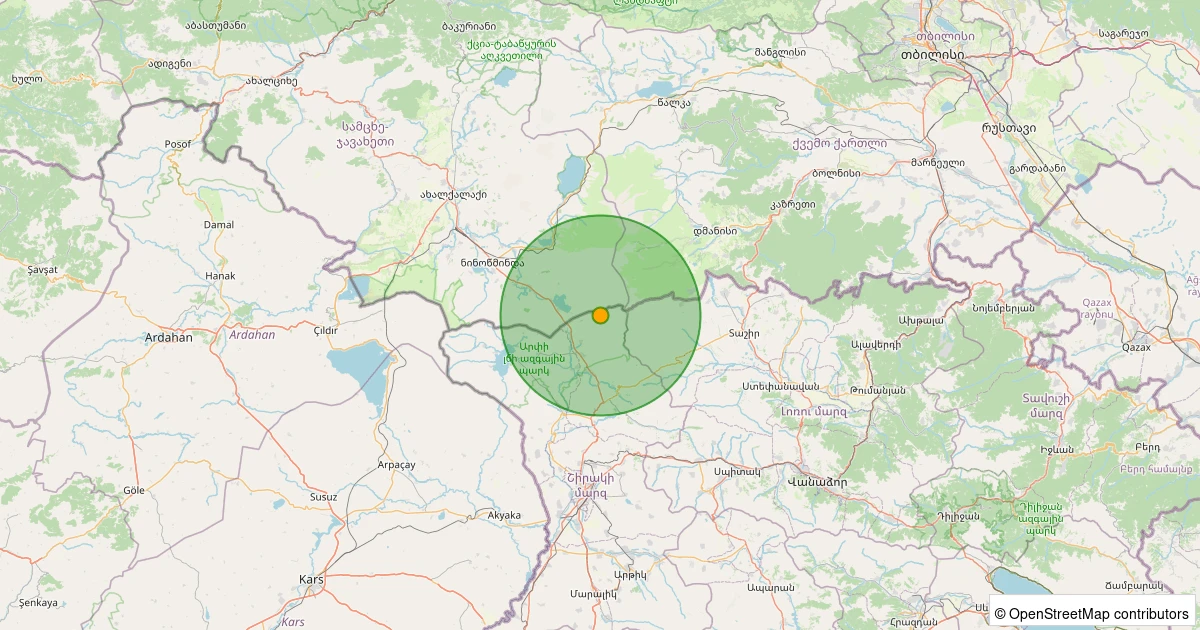 02 Kasım 2025 saat 18:49 - Shirak (Ermenistan) - [31.28 km] Akyaka (Kars) - 4.20MW depreminin harita gösterimi