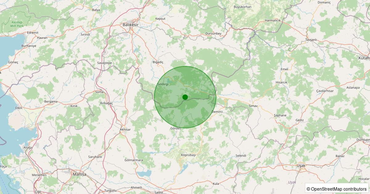 02 Kasım 2025 saat 19:16 - Sındırgı - Yaylabayır - 1.90ml depreminin harita gösterimi
