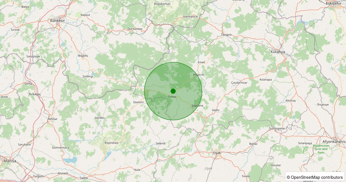 06 Ekim 2025 saat 19:21 - Simav - Yeşilova - 1.60ml depreminin harita gösterimi