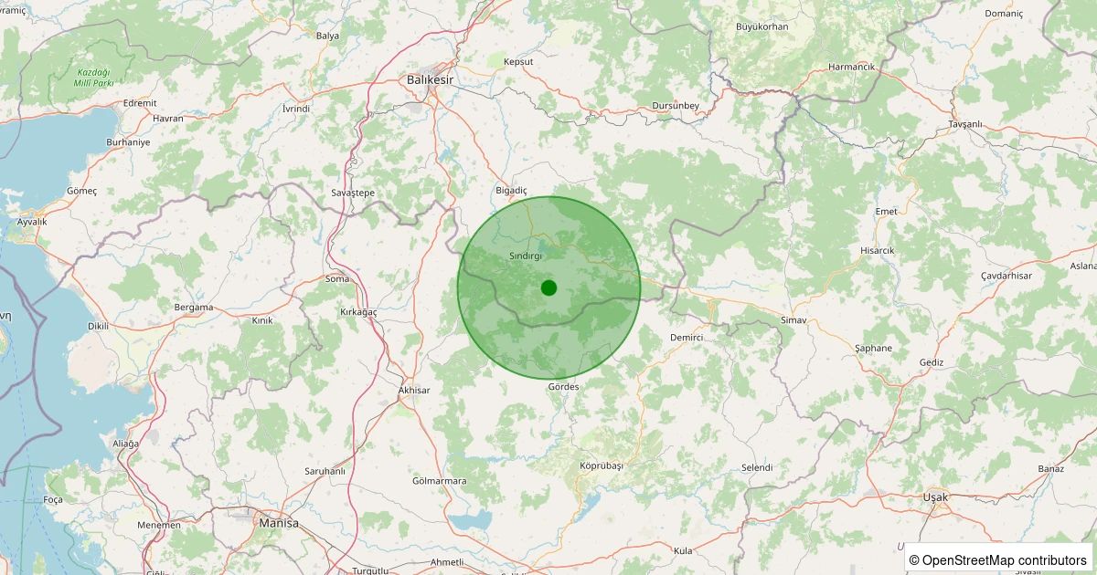 02 Kasım 2025 saat 20:59 - Sındırgı - Emendere - 1.50ml depreminin harita gösterimi