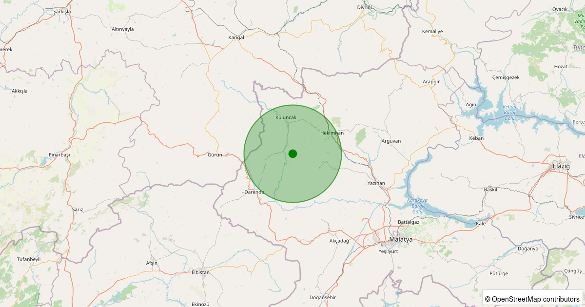 02 Kasım 2025 saat 20:54 - Kuluncak - Kaynarca Köyü - 1.50ml depreminin harita gösterimi