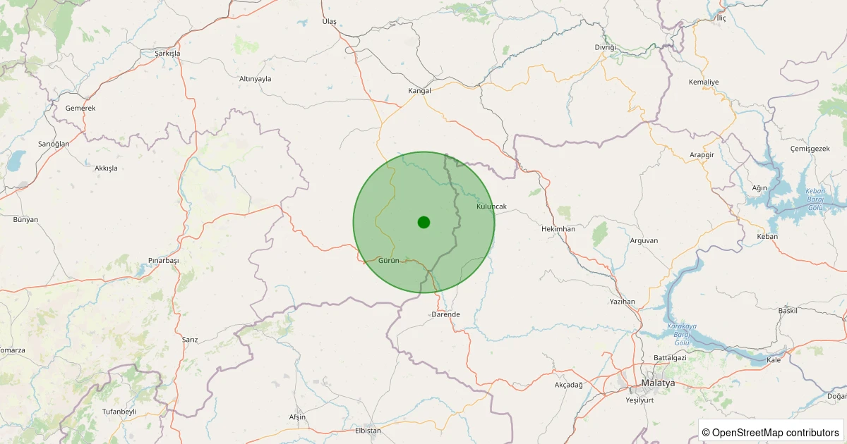 02 Kasım 2025 saat 21:04 - Gürün - Külahlı Köyü - 1.40ML depreminin harita gösterimi