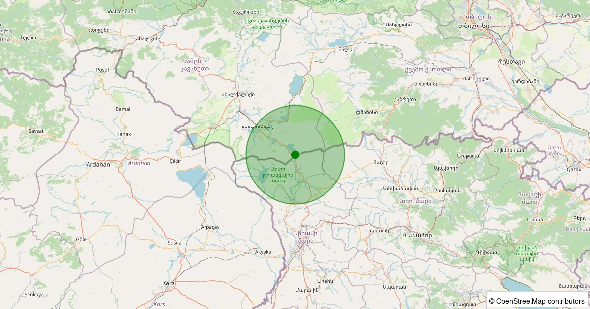 02 Kasım 2025 saat 21:11 - Ninotsminda, Samtskhe-Javakheti (Gürcistan) - [26.08 km] Akyaka (Kars) - 1.50ML depreminin harita gösterimi