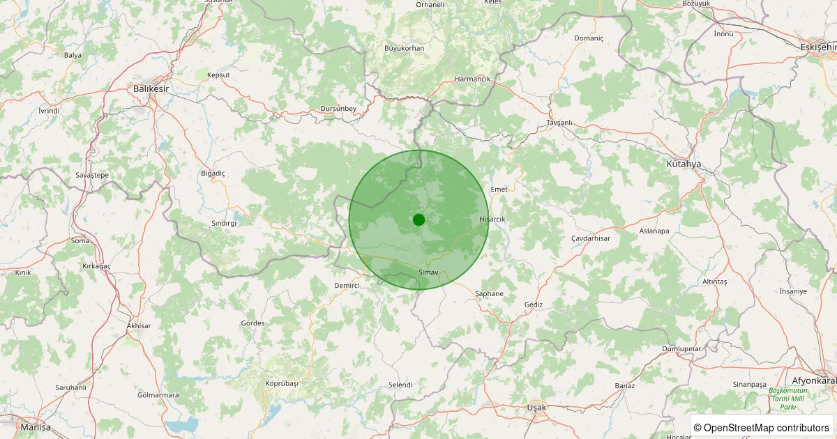 06 Ekim 2025 saat 15:43 - Simav - Yeniler Köyü - 1.90ml depreminin harita gösterimi