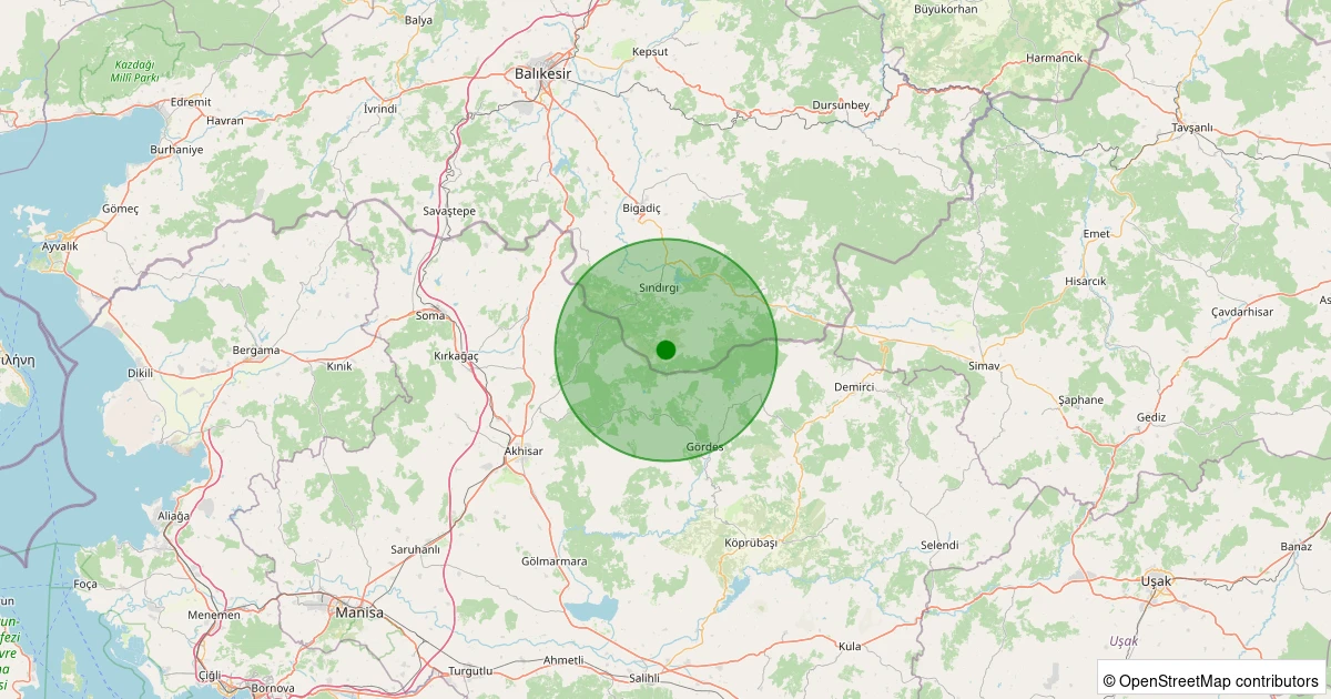 02 Kasım 2025 saat 20:56 - Sındırgı - Kınık - 0.80ML depreminin harita gösterimi