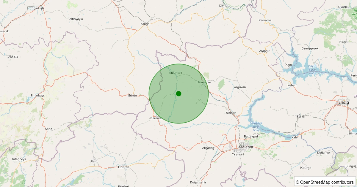 02 Kasım 2025 saat 20:54 - Hekimhan - Yukarıselimli Köyü - 1.60ml depreminin harita gösterimi