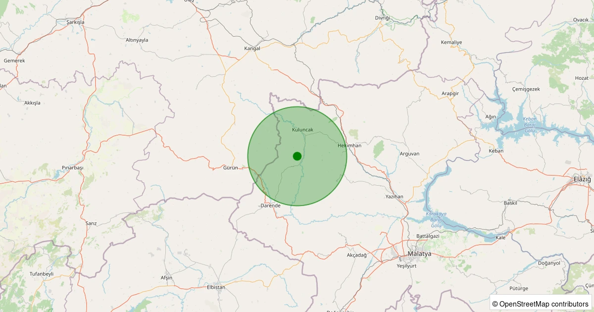 02 Kasım 2025 saat 20:54 - Darende - Ayvalı/Yenımahalle - 1.70ML depreminin harita gösterimi