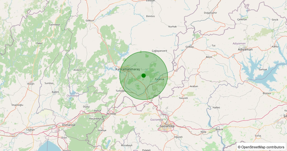 02 Kasım 2025 saat 22:19 - Dulkadiroğlu - 1.50ml depreminin harita gösterimi