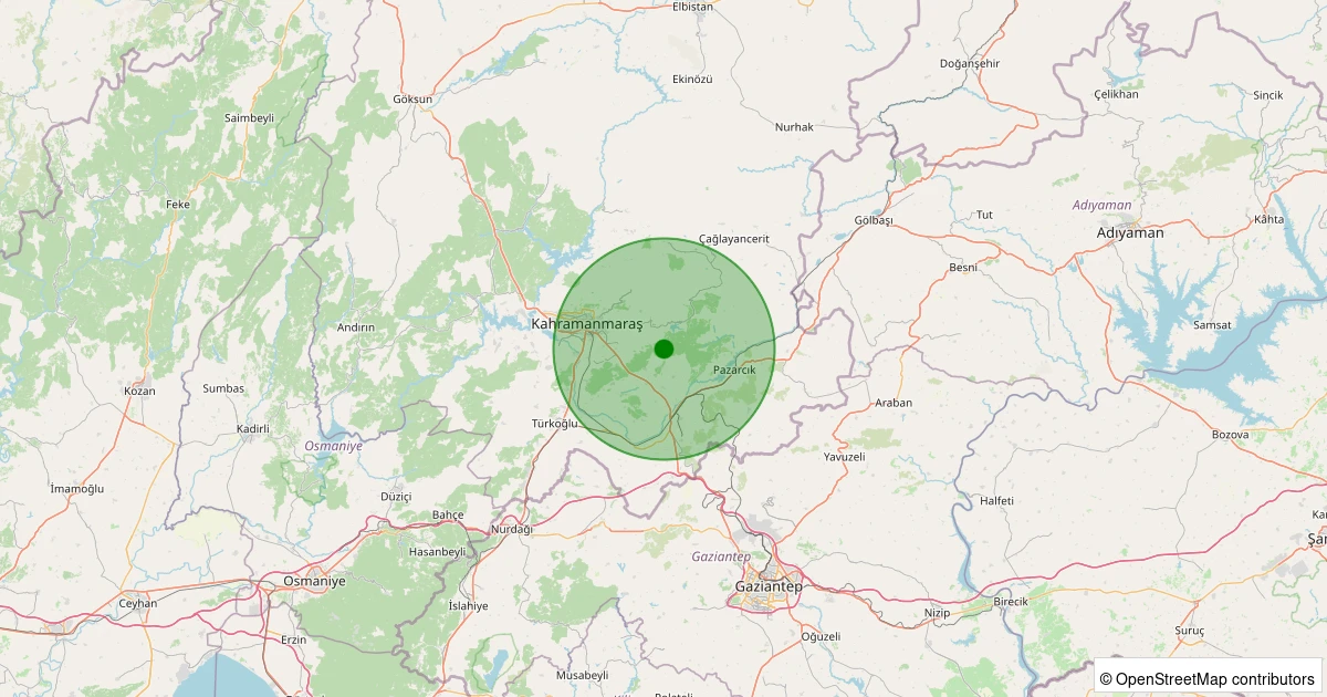 02 Kasım 2025 saat 22:22 - Dulkadiroğlu - 1.00ML depreminin harita gösterimi