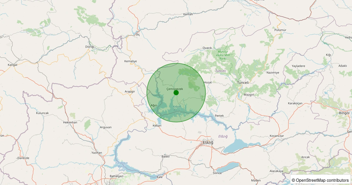 02 Kasım 2025 saat 22:12 - Çemişgezek - Çukur - 1.00ML depreminin harita gösterimi