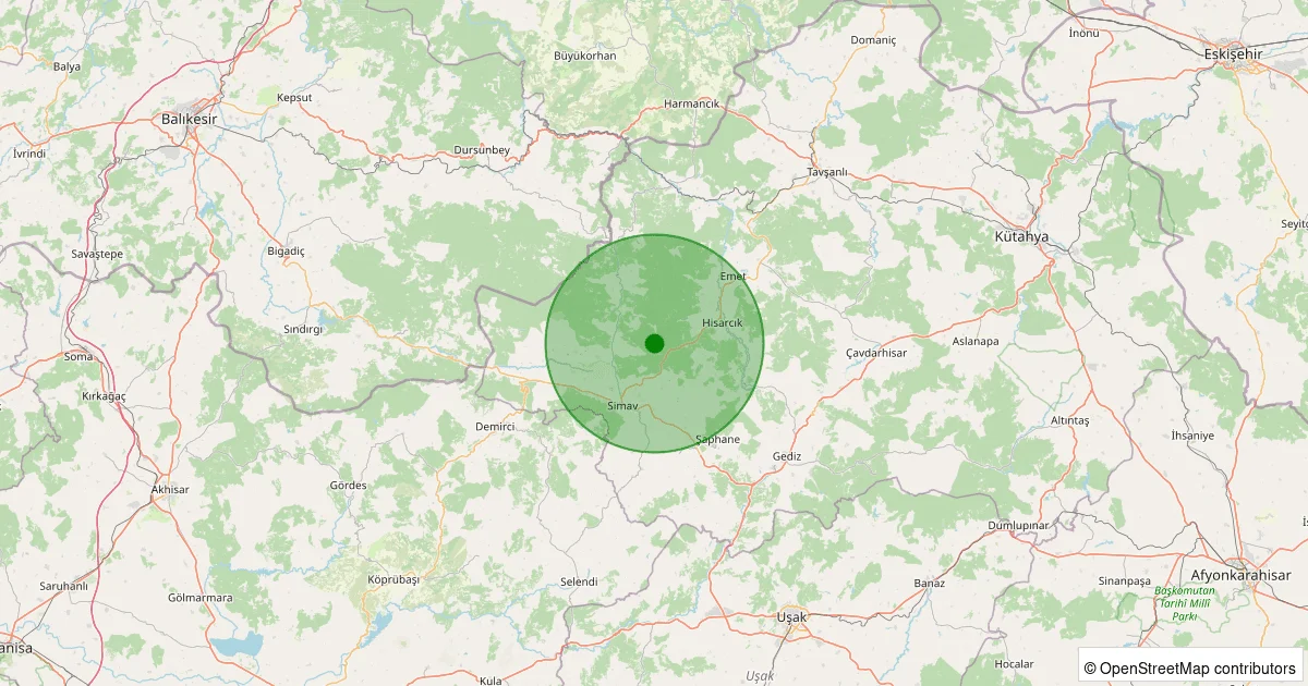 06 Ekim 2025 saat 11:47 - Simav - Maden Köyü - 1.50ml depreminin harita gösterimi