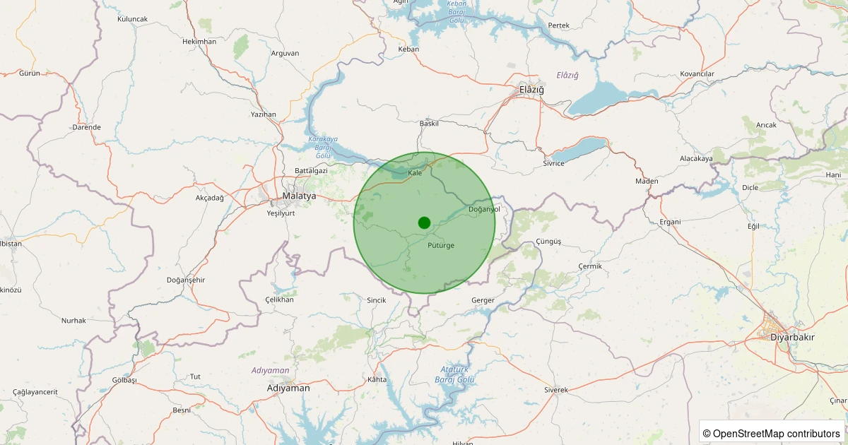 02 Kasım 2025 saat 23:14 - Pütürge - Aktarla Köyü - 1.60ml depreminin harita gösterimi