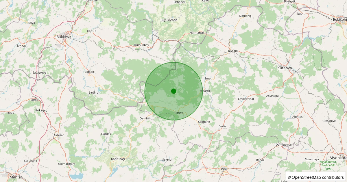 06 Ekim 2025 saat 09:28 - Simav - Yeniler Köyü - 2.20ml depreminin harita gösterimi
