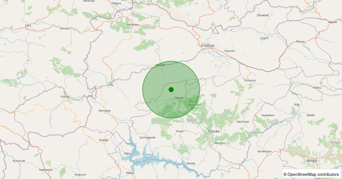03 Kasım 2025 saat 00:21 - Ovacık - Köseler Köyü - 1.60ML depreminin harita gösterimi