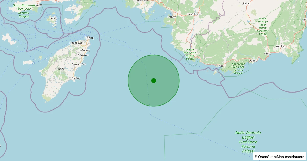 03 Kasım 2025 saat 01:36 - Akdeniz - [42.66 km] Kaş (Antalya) - 2.00ML depreminin harita gösterimi