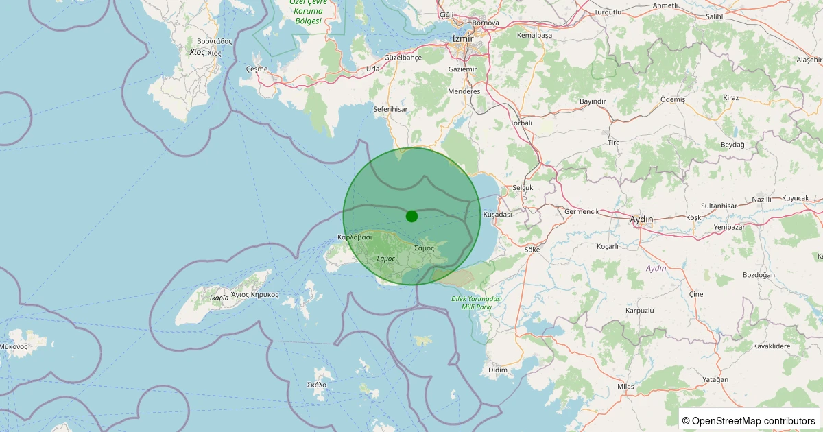 03 Kasım 2025 saat 02:56 - Ege Denizi - [23.74 km] Menderes (İzmir) - 1.40ML depreminin harita gösterimi